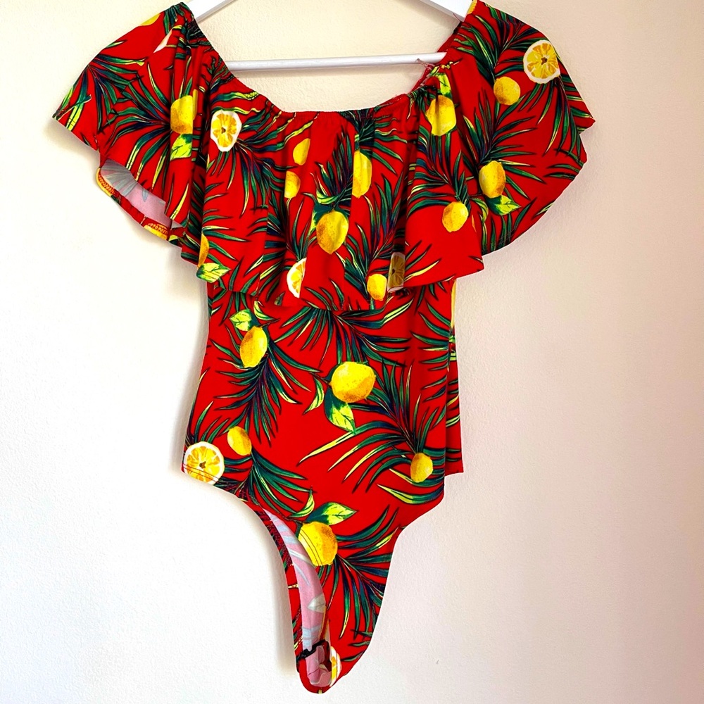 Ruffle off the shoulder body suit